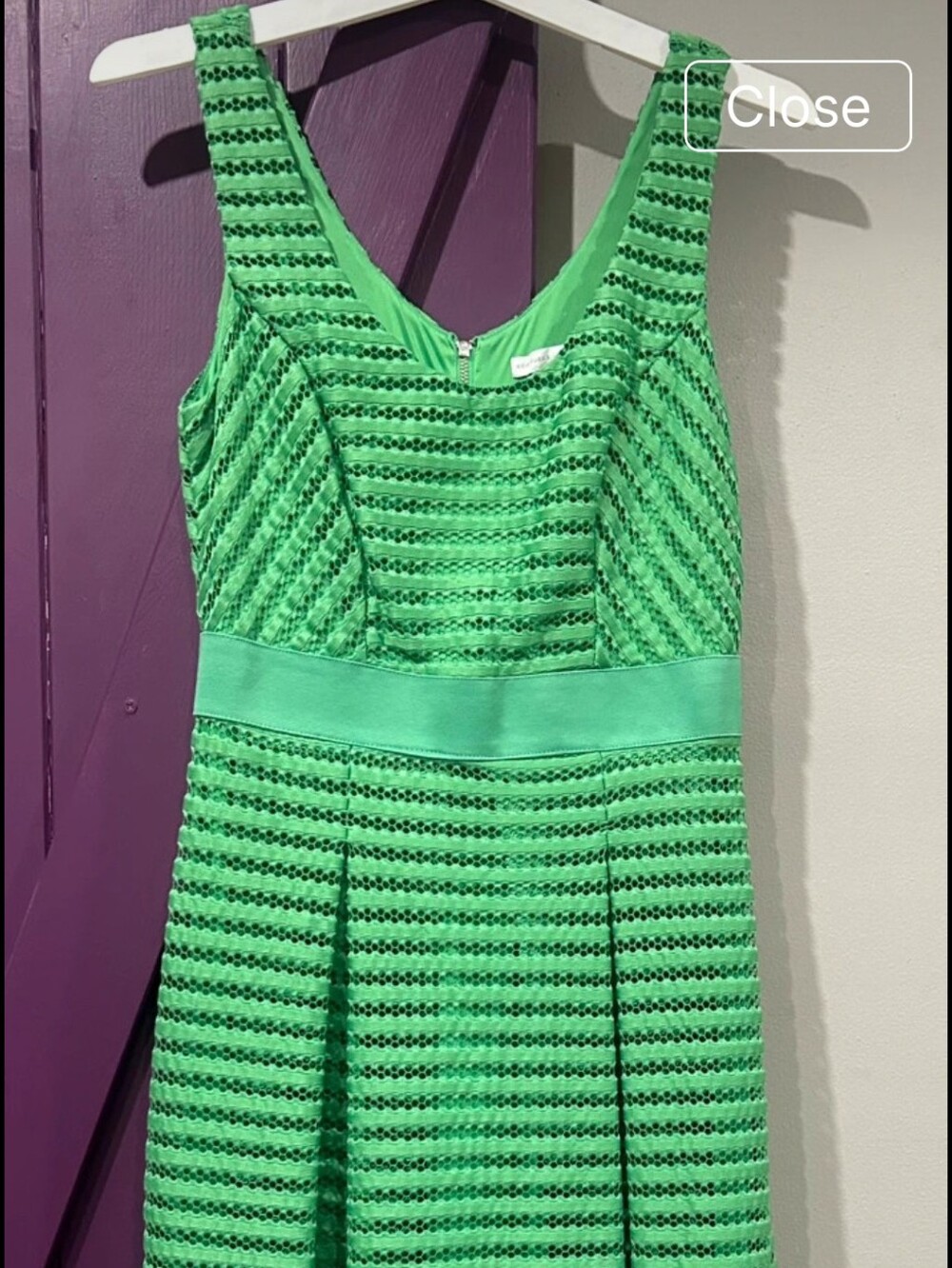 New York & Company Bright Green Textured Sleeveless Fit & Flare Dress